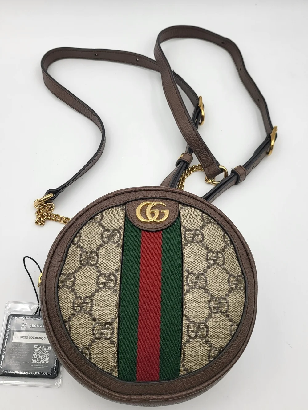GUCCI GG Supreme Web Mini Ophidia Round Shoulder-Backpack Bag, Auth. w/COA